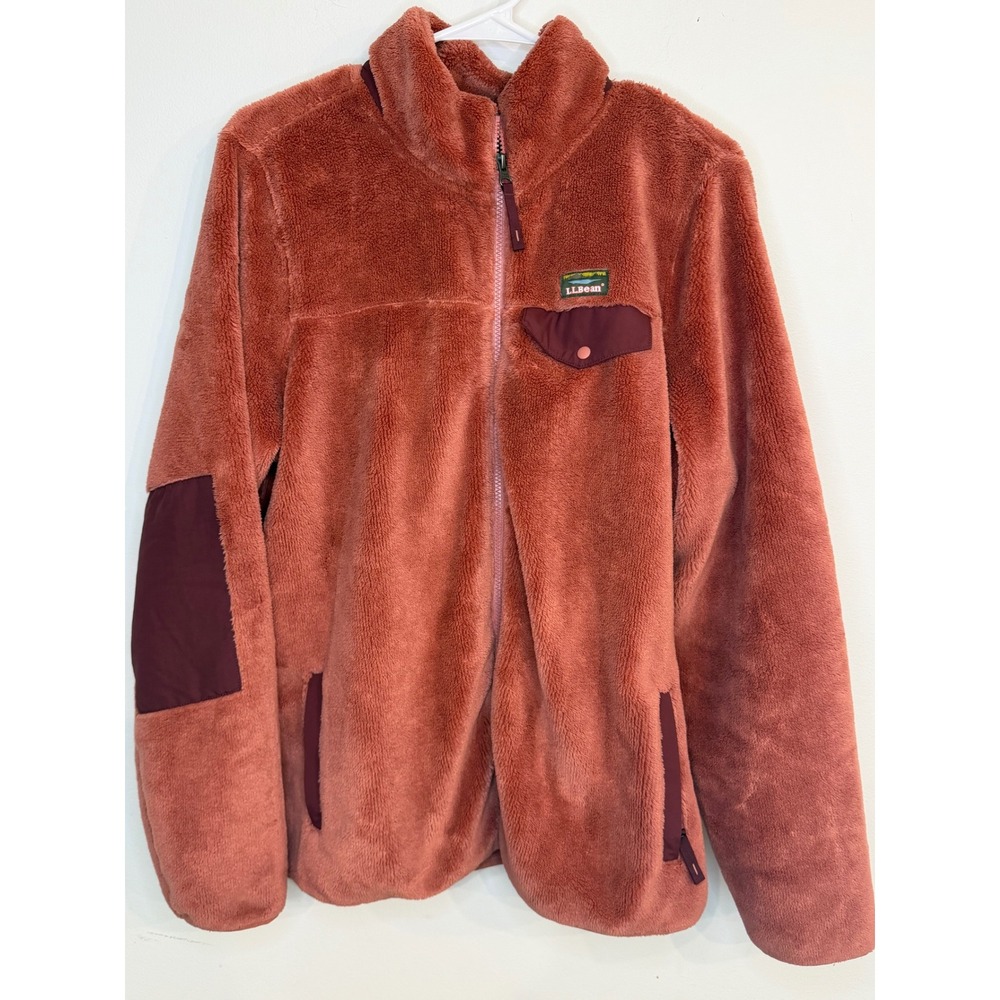 LL Bean Womens XL Hi-Pile Sherpa Fleece Jacket Full Zip Rust Maroon EUC